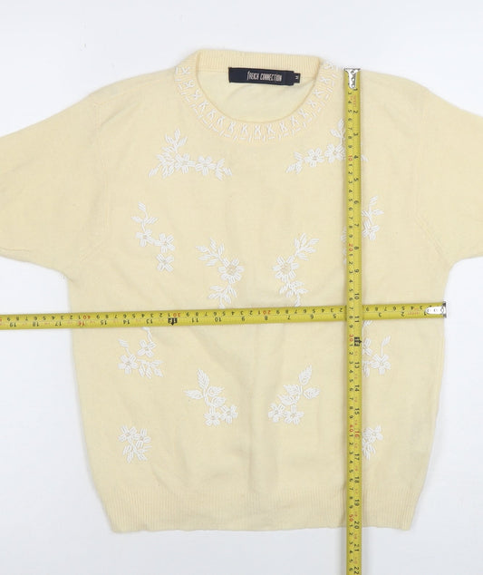 French Connection Women's Beige Embroidered Short Sleeve Pullover Jumper M