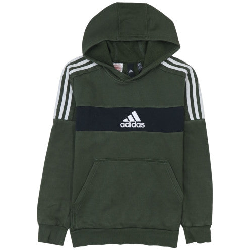 Additional front view of Adidas boys’ green pullover hoodie 13-14 years fleece logo sweatshirt