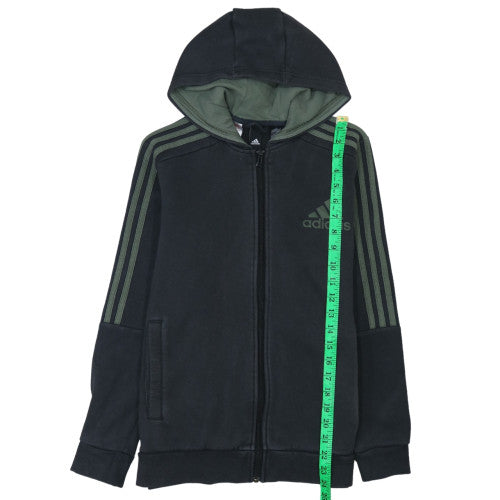 Adidas Boys Black Full Zip Hoodie Size 13-14 Years Fleece Lined Sportswear