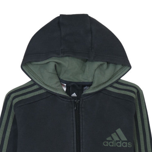 Adidas Boys Black Full Zip Hoodie Size 13-14 Years Fleece Lined Sportswear