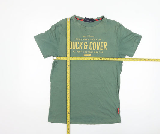 Duck & Cover Men's Green Graphic Printed Cotton T-Shirt M