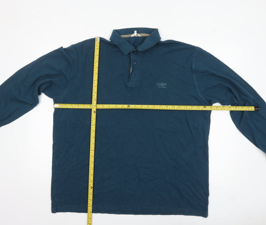 Cotton Traders Men's Blue Long Sleeve Polo Shirt XL 100% Cotton