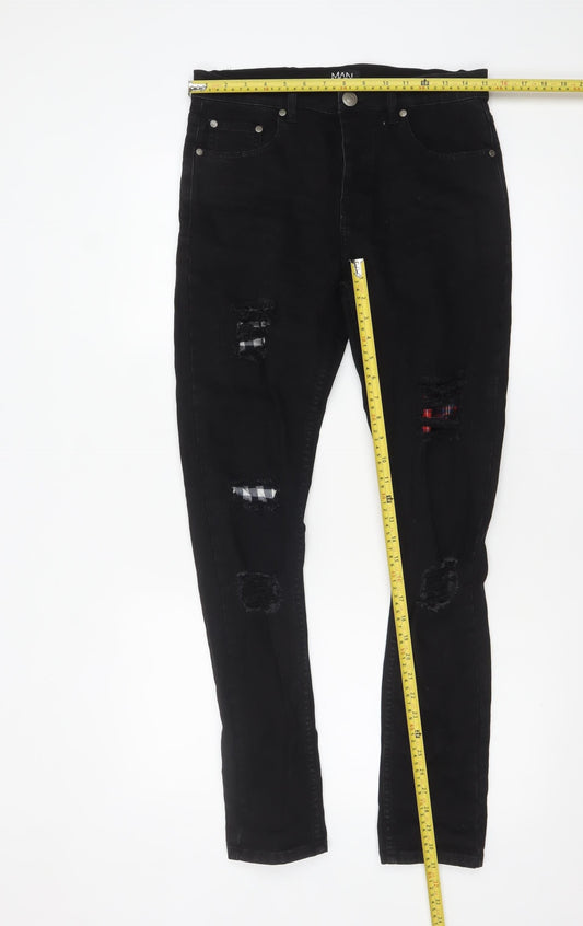 BoohooMAN Men's Black Distressed Skinny Jeans Size 32R