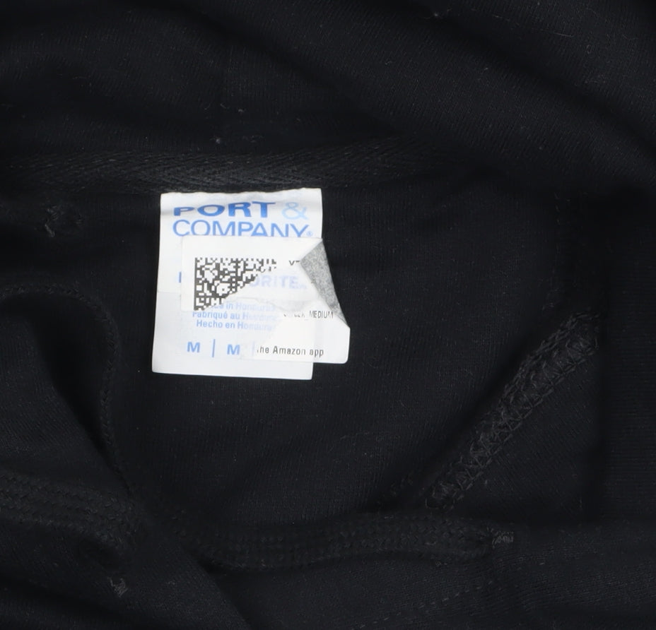Mens UK Size M Port & Company Black Pullover Hoodie