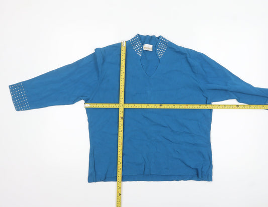 Roman Originals Women Blue Studded V-Neck 3/4 Sleeve Knit Jumper L