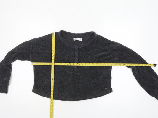 Hollister Women’s Grey Henley Jumper Size S Soft Knit Long Sleeve