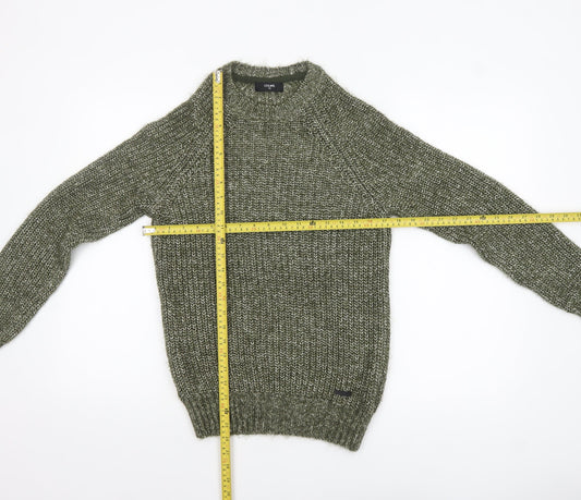COLIN'S Mens Green Chunky Knit Crew Neck Pullover Jumper XS
