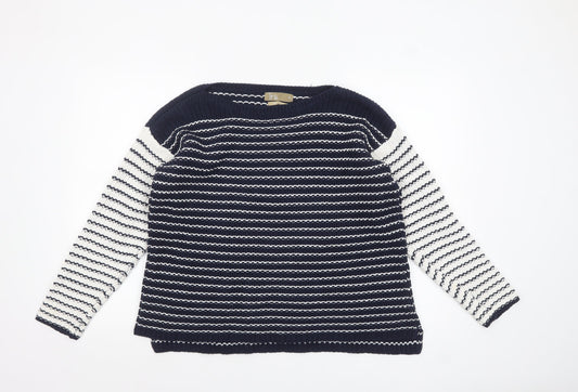 Additional front view of Tru women’s blue striped cotton knit jumper, size M