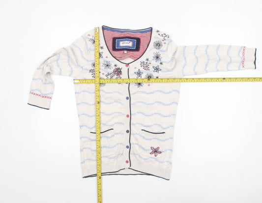 Marks and Spencer Women’s Beige Floral Embroidered 3/4 Sleeve Cardigan Size 8