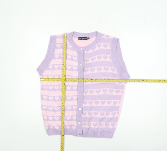Daisy Street Womens Pink Purple Heart Knit Sleeveless Cardigan UK 8