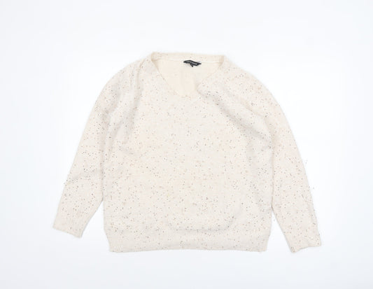 Peacocks Women’s Beige Sequin V-Neck Knit Jumper Size M