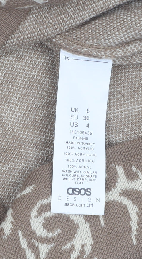 Brand and care label for ASOS Women Beige Long Sleeve Knit Bodycon Mini Dress UK 8