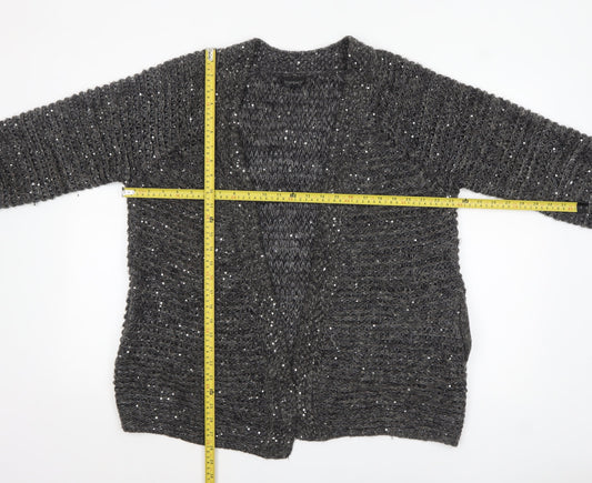 Topshop Women Grey Sequin Chunky-Knit Cardigan Size 8