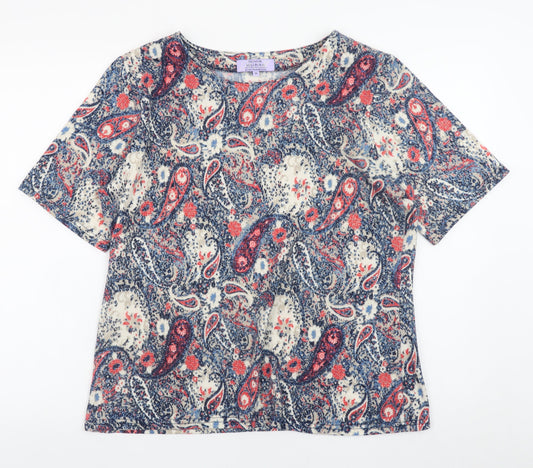Additional front view of Honor Millburn Women's Multicoloured Paisley Short Sleeve Jersey Top, size 16