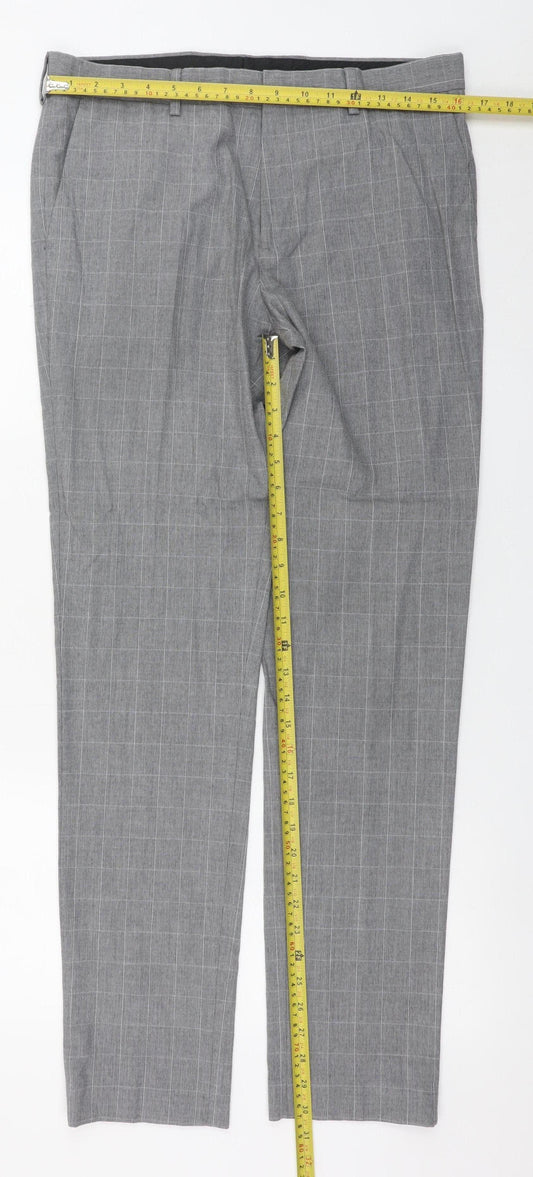 River Island Men's Grey Check Slim Fit Dress Trousers 32L