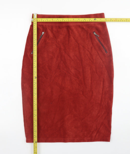 Tu Women Red Corduroy Stretch Skirt Size 10 with Zip Pockets