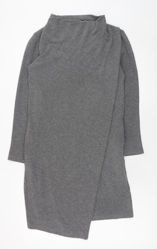 Additional front view of COS Women Grey Jersey Shift Dress XS Long Sleeve High Neck
