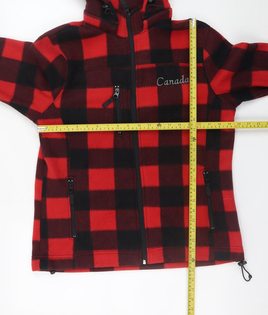 Souvenirs Northern Men's Red Black Check Hooded Fleece Jacket Size M