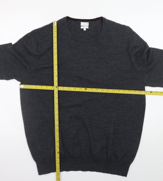 Linea Men’s Grey Luxury Merino Wool Crew Neck Jumper XXL