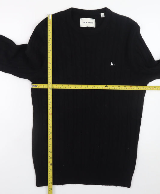 Jack Wills Men's Black Cable-Knit Crew Neck Wool Jumper Size M