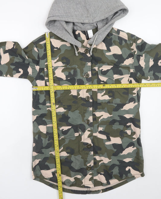 H&M Divided Women's Green Camouflage Hooded Military Jacket Size 4