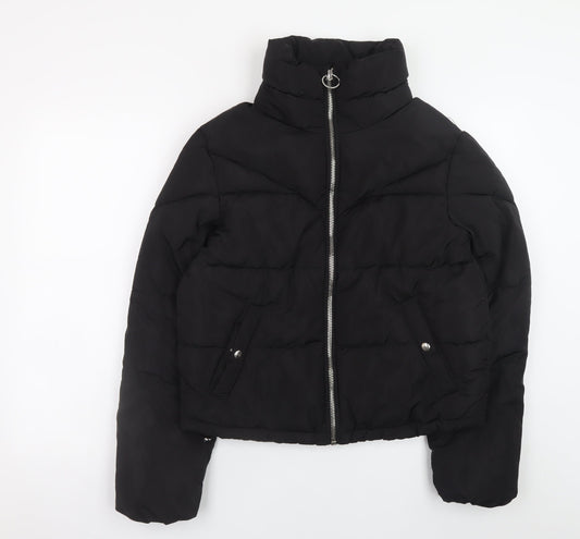 Bershka Women Black Short Puffer Jacket Size S Zip Quilted Winter Coat