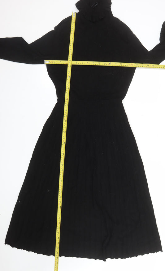 Monsoon Women Black Knit Fit & Flare Long Sleeve High Neck Dress M