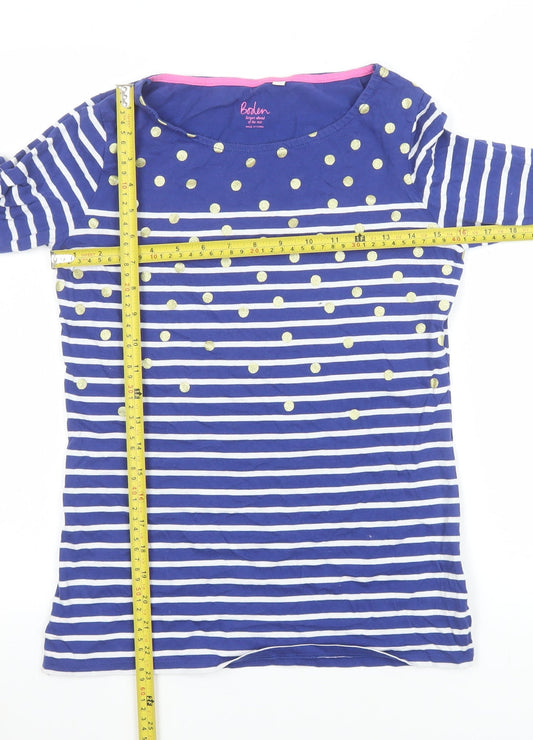 Boden Women Blue Striped Polka Dot Long Sleeve Cotton T-Shirt UK 8