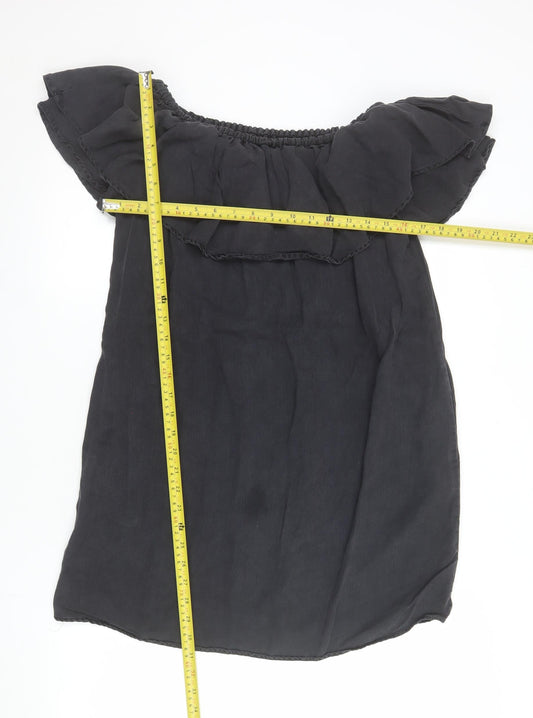 Zara Women Black Size 8 Off Shoulder Ruffle Short Dress