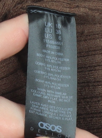 Brand and care label for ASOS Women’s Brown Ribbed Knit Roll Neck Bodycon Midi Dress, size UK 10