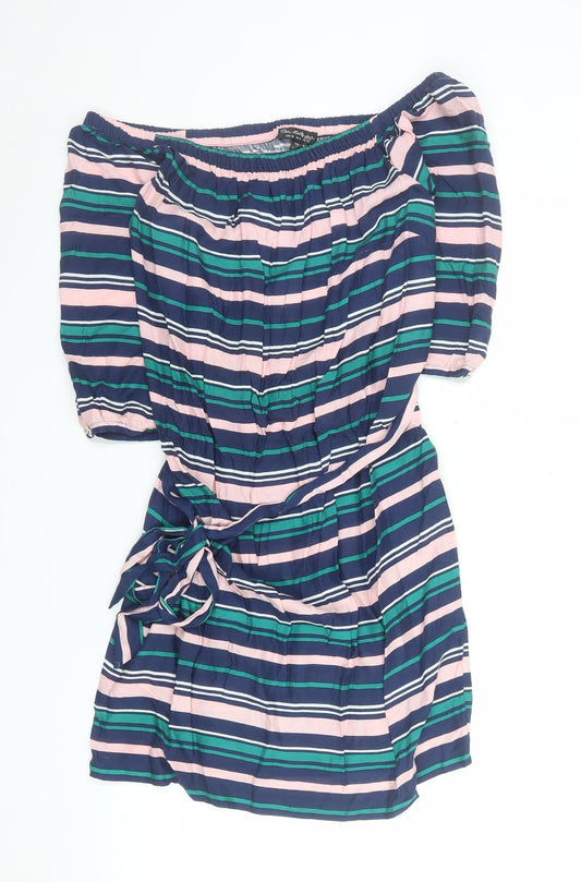 Additional front view of Miss Selfridge Women’s Multicoloured Off Shoulder Striped Short Dress UK 10