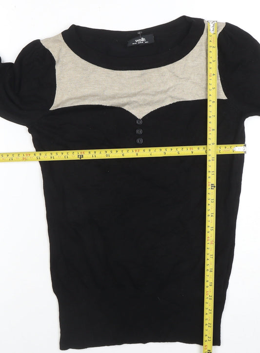 Wallis Women’s Black & Beige Scoop Neck Long Sleeve Pullover Jumper Size 10