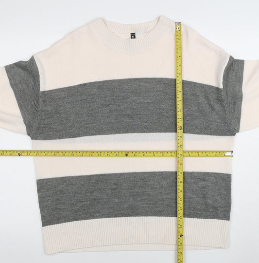 H&M Divided Women’s Grey White Striped Knit Jumper Size M