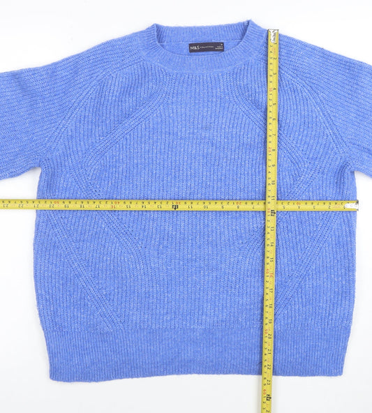 Marks and Spencer Women Blue Wool Blend Crew Neck Jumper M
