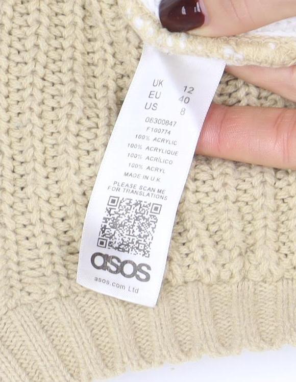 Womens UK Size 12 ASOS Beige Pullover Jumper