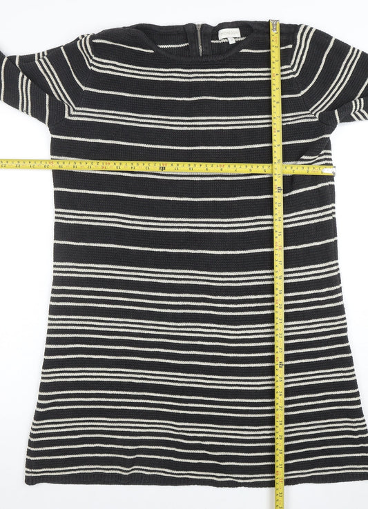 Monsoon Women’s Black Stripe Knit Shift Dress M 3/4 Sleeve