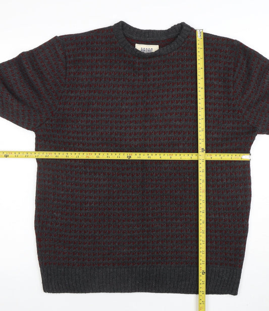 George Men's Grey Geometric Knit Acrylic Pullover Jumper Medium