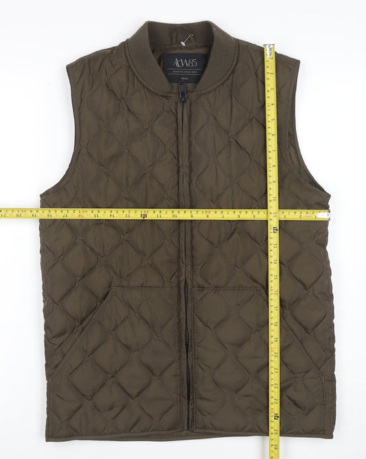 AW85 Men's Brown Quilted Polyester Waistcoat Small Padded Zip Casual