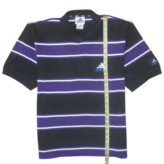 Adidas Men's Black Purple Striped Cotton Polo Shirt Size M