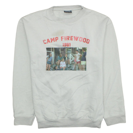 Additional front view of Minga London unisex white camp firewood 1981 graphic sweatshirt s