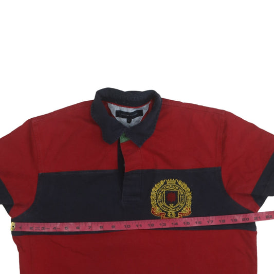 Tommy Hilfiger Men's Red Navy Striped Rugby Polo Shirt Size S
