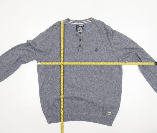 St George By Duffer Men’s Grey Cotton Henley Jumper Size L