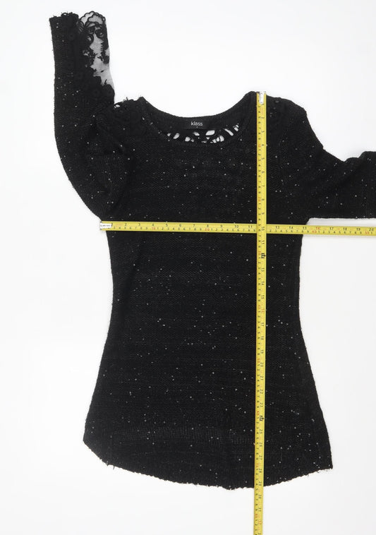 Klass Women's Black Sequin Knit Tunic Jumper Size S