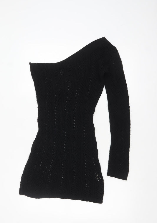 Additional front view of I Saw It First Women's Black One Shoulder Bodycon Knit Dress, size 6