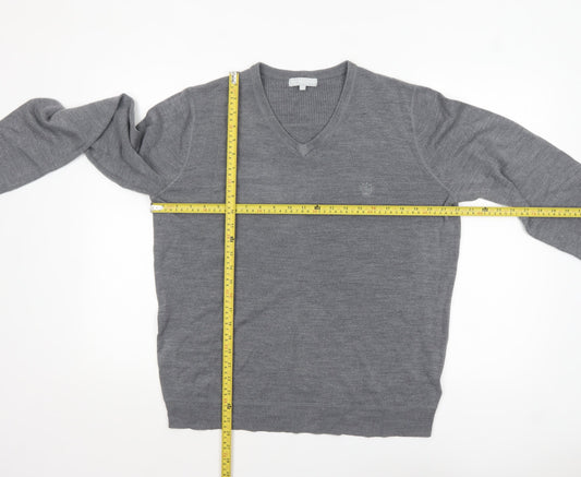 Red Herring Men's Grey V-Neck Acrylic Jumper XL Regular Fit