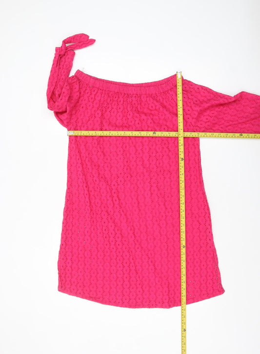 Laura Ashley Women's Pink Cotton Off Shoulder Lace Shift Dress S