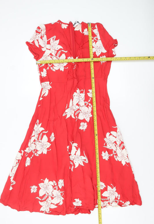 Marks and Spencer Alexa Chung Red Floral Fit & Flare Dress Women's Size 12