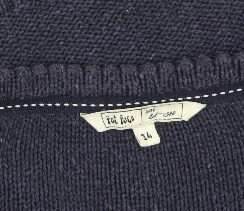 Fat Face Women's Blue Wool Knit Long Sleeve Cardigan Size 14