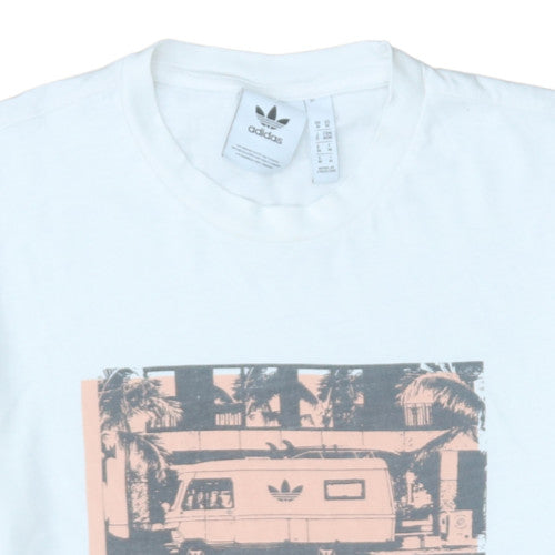 Adidas Men's White Retro Beach Graphic Crew Neck Cotton T-Shirt M