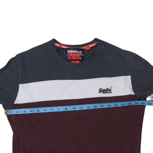 Superdry Men's Burgundy Colourblock Long Sleeve Crew Neck T-Shirt Size L